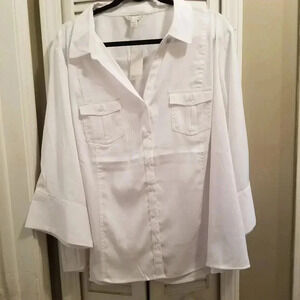Women's White Coastal Career Office Closet Staple Top Sz 26/28 WP NWT